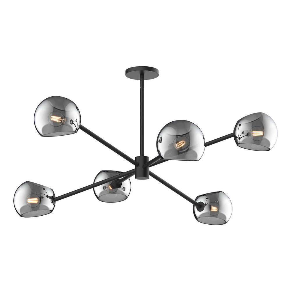 ALORA MOOD Lighting CH548637MBSM Chandeliers, Matte Black/Smoked Solid Glass