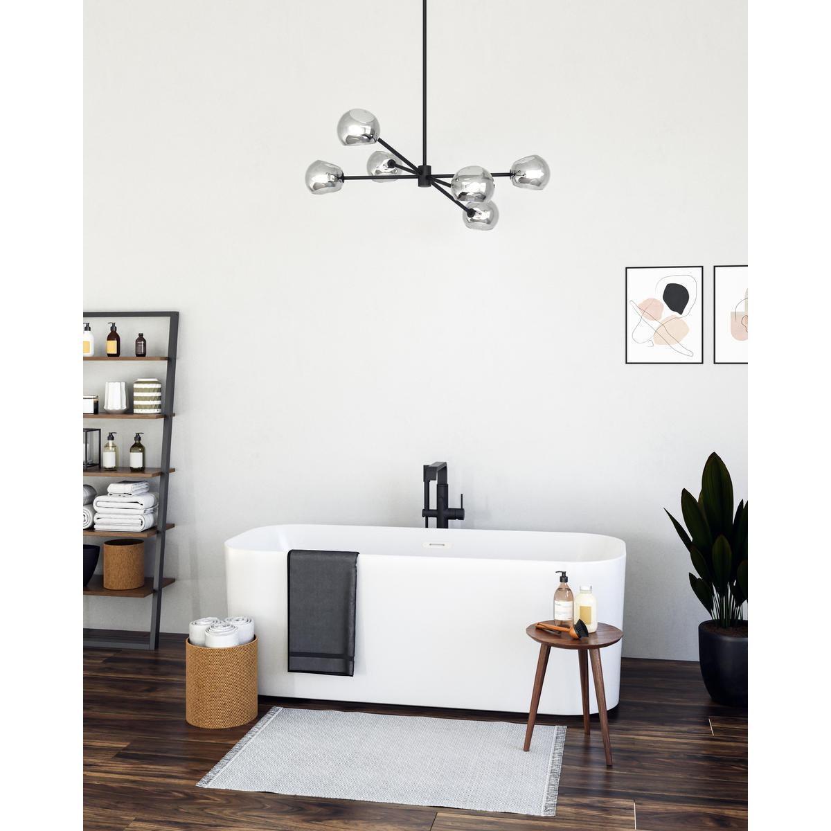 ALORA MOOD Lighting CH548637MBSM Chandeliers, Matte Black/Smoked Solid Glass