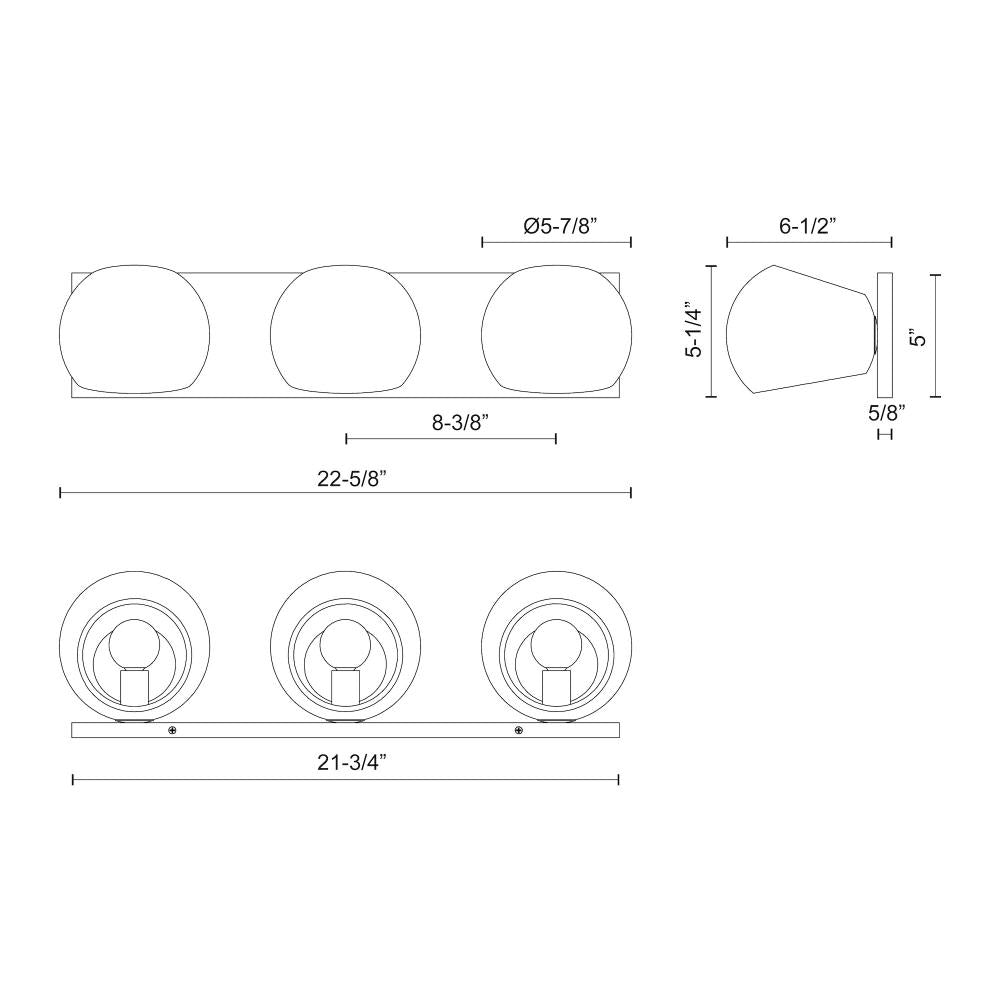 Kuzco VL648322MB Vanity Light Fixture, 22-in, 3 Lights, Matte Black