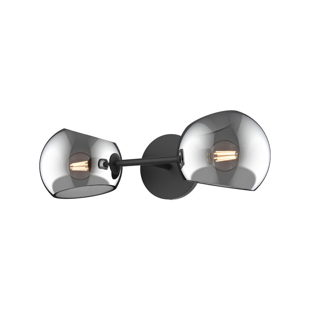 Alora Mood Lighting WV548217MBSM Wall/Vanity Light Fixture, UL Damp Rated, Matte Black/Smoked Solid Glass