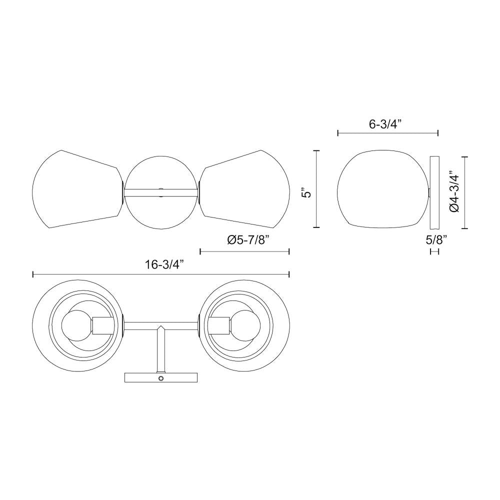ALORA MOOD Lighting WV548217MBOP Wall/Vanity Lights, 2 Lights, Matte Black/Opal Matte Glass