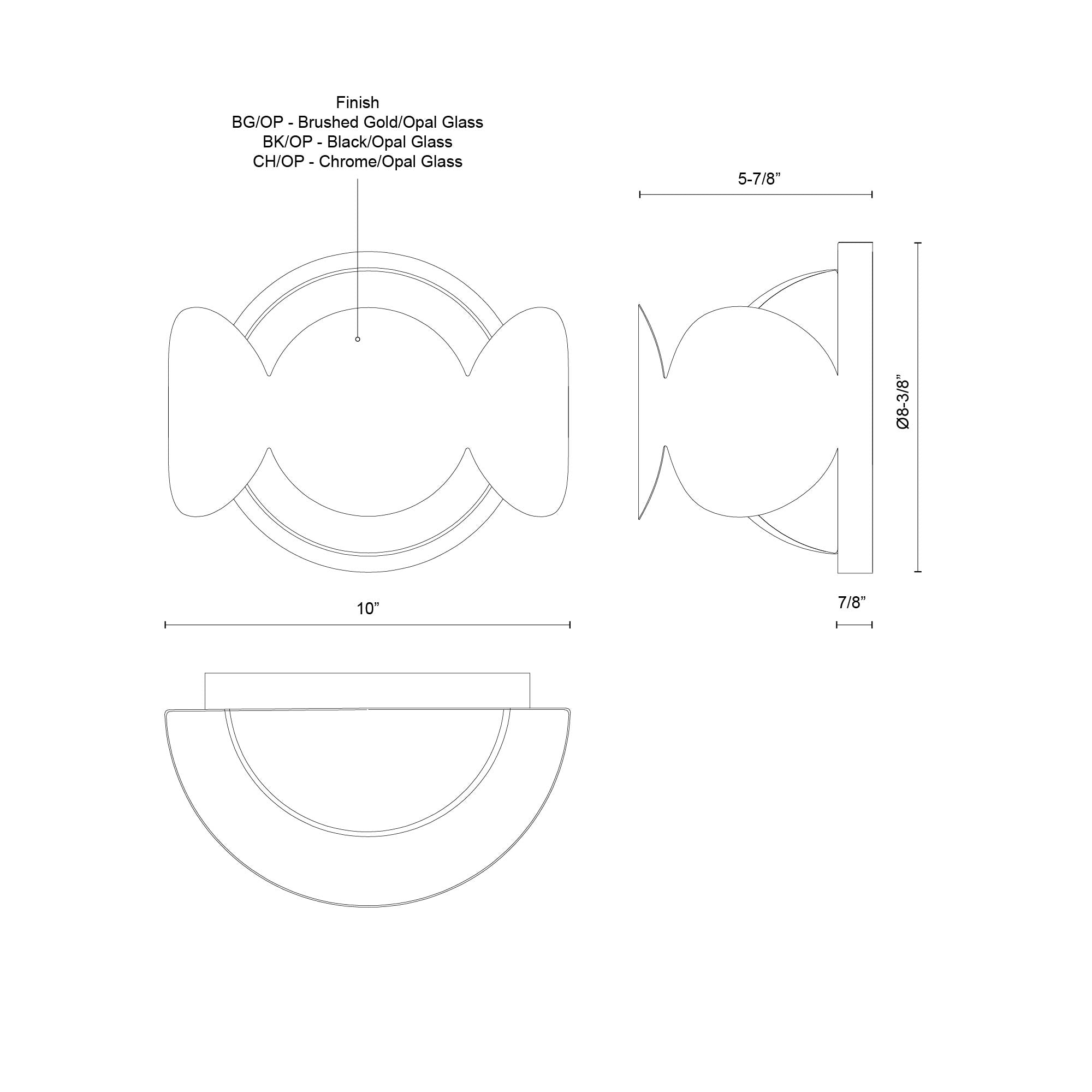 KUZCO Lighting . Ciel 10-in Chrome/Opal Glass Socket Wall SconceWall Sconces, Chrome/Opal Glass