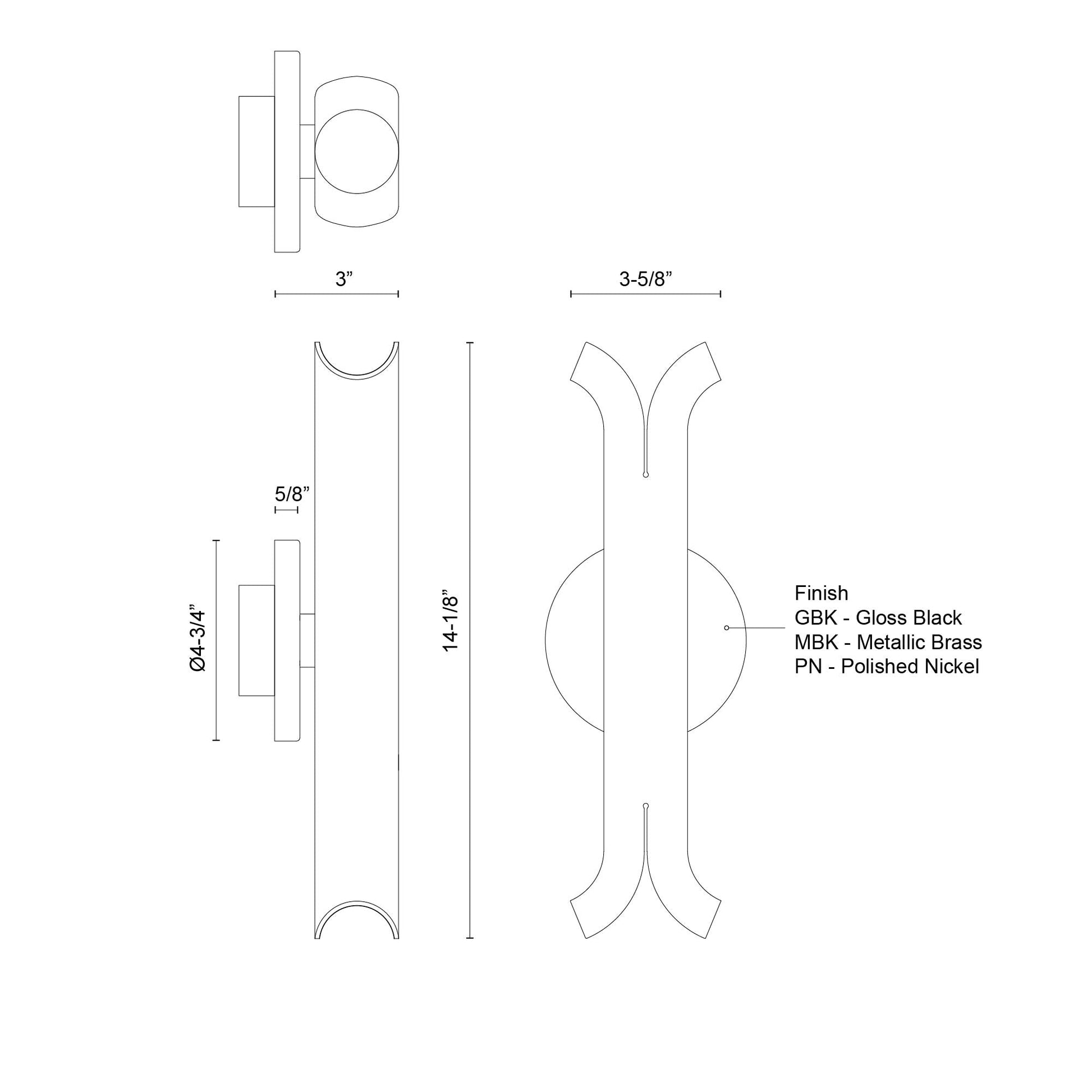Kuzco Lighting WS89714-PN Husk 14-in Wall Sconce, Polished Nickel