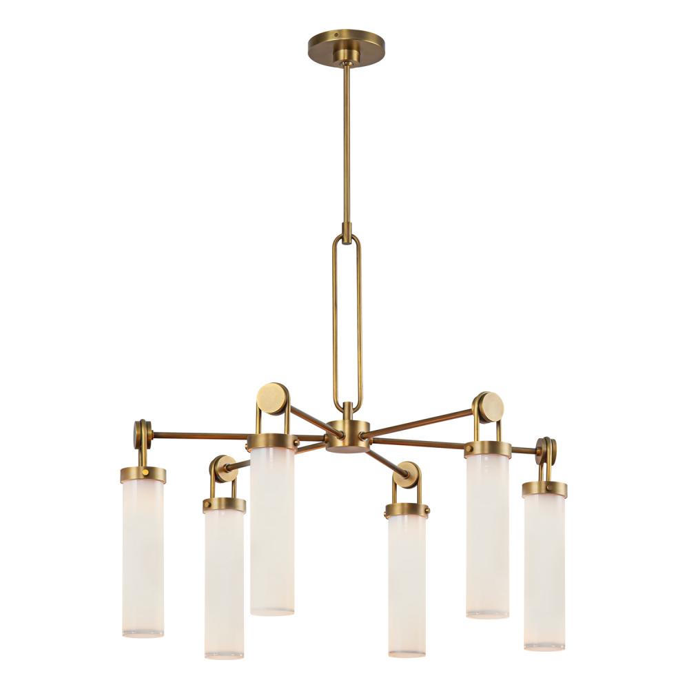 ALORA Lighting CH355632VBGO Wynwood 32-in Vintage Brass/Glossy Opal 6 Lights Chandeliers, Vintage Brass/Glossy Opal