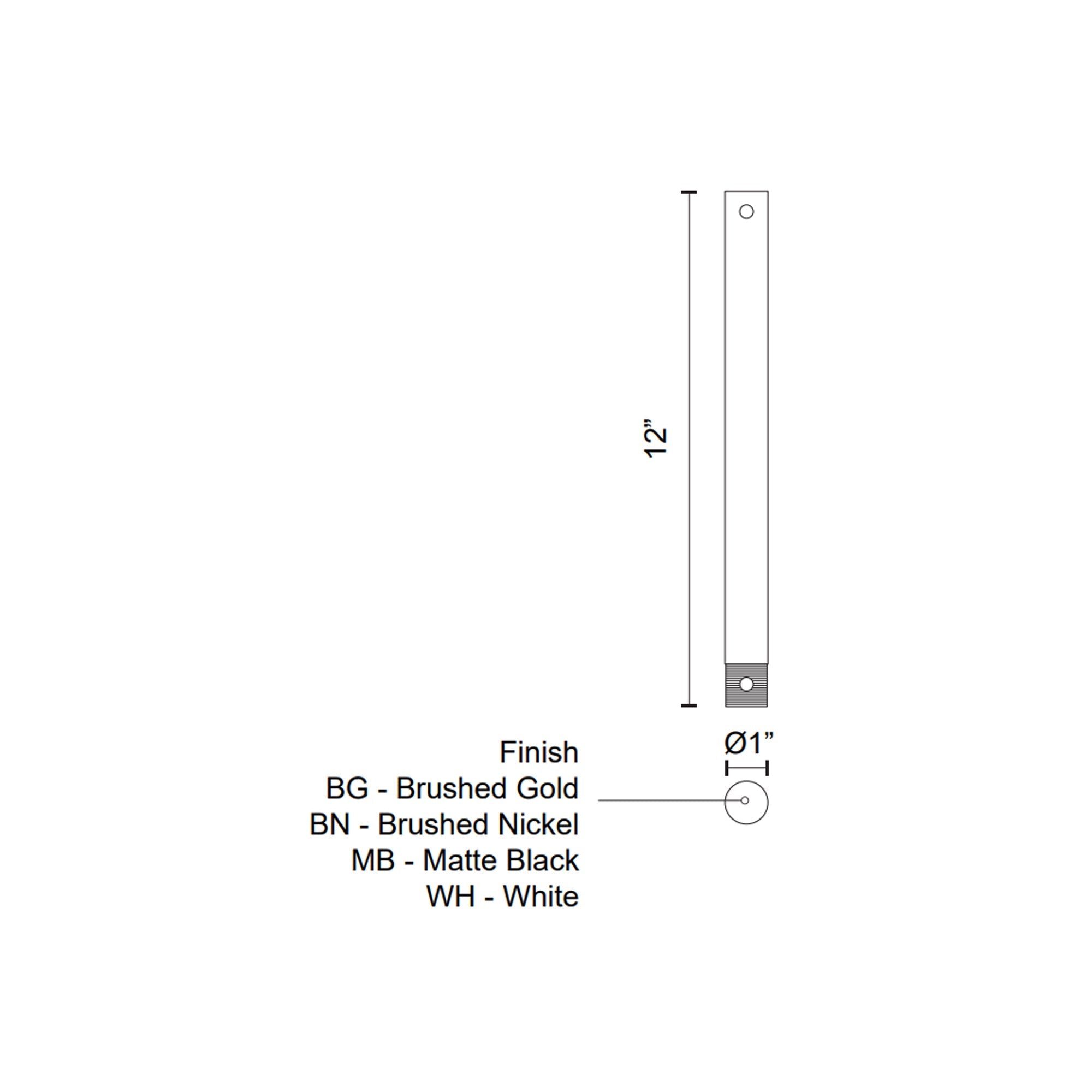 Kuzco  X-RD34-12BN Fan Downrod 12-in Brushed Nickel