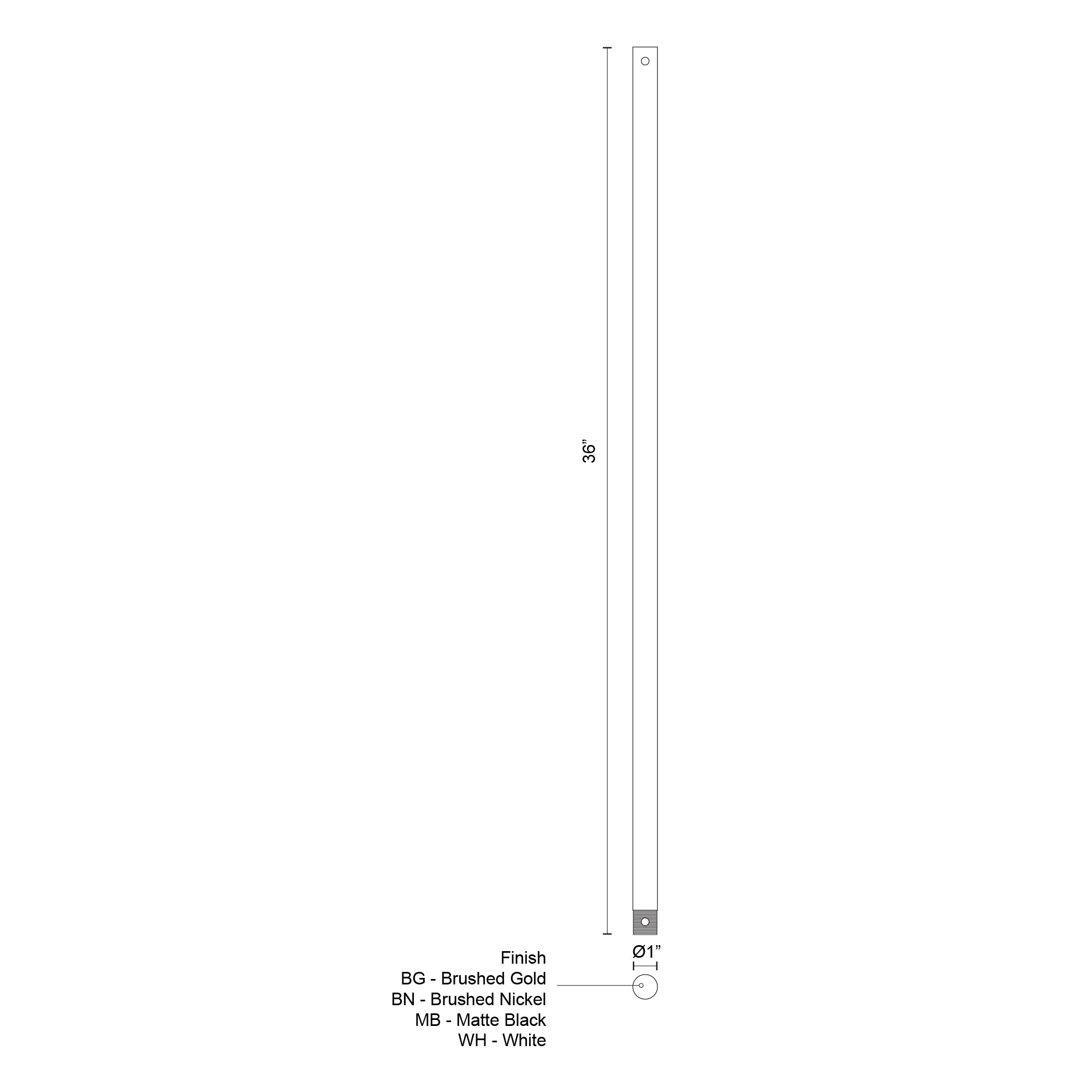 KUZCO Lighting . Fan Downrod 36-in Brushed NickelFan Downrod, Brushed Nickel
